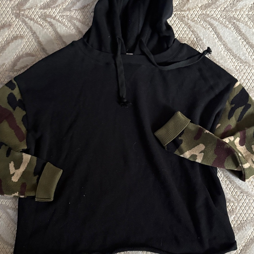 Black Hoodie with Camouflage Sleeves